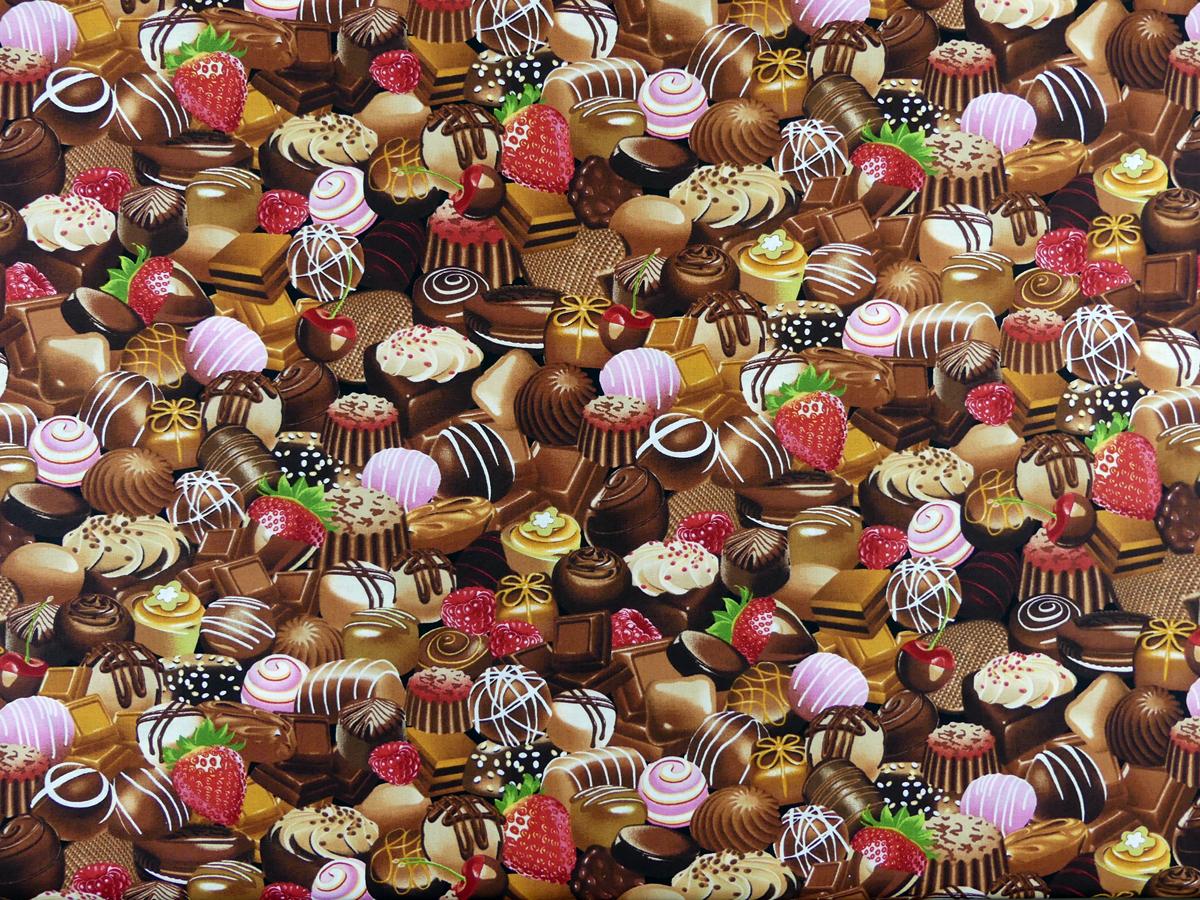 Timeless Treasures Schokolade Pralinen Patchworkstoff